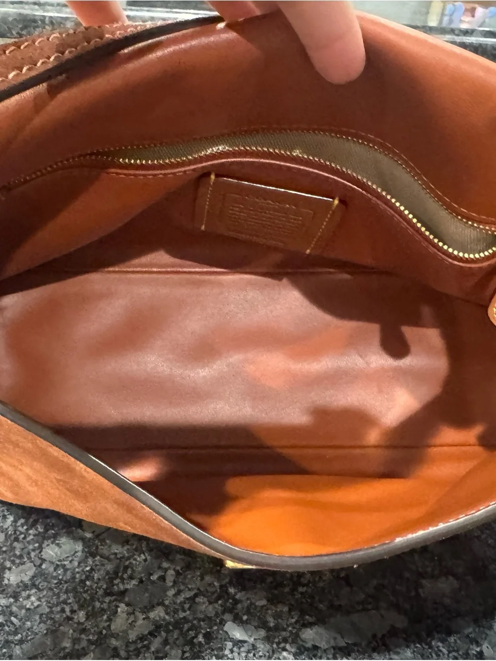 COACH Chelsea 30 in clay suede shoulder bag with gold hardware